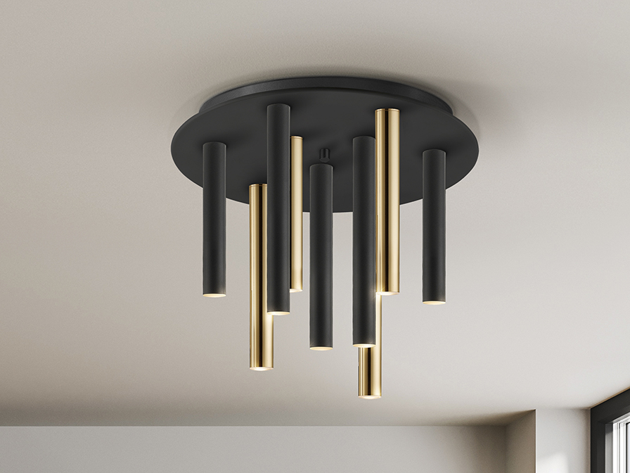 Schuller Lighting Flush Ceiling Lamps Varas 374088  ·VARAS· CEILING LAMP GOLD/BLACK 9L